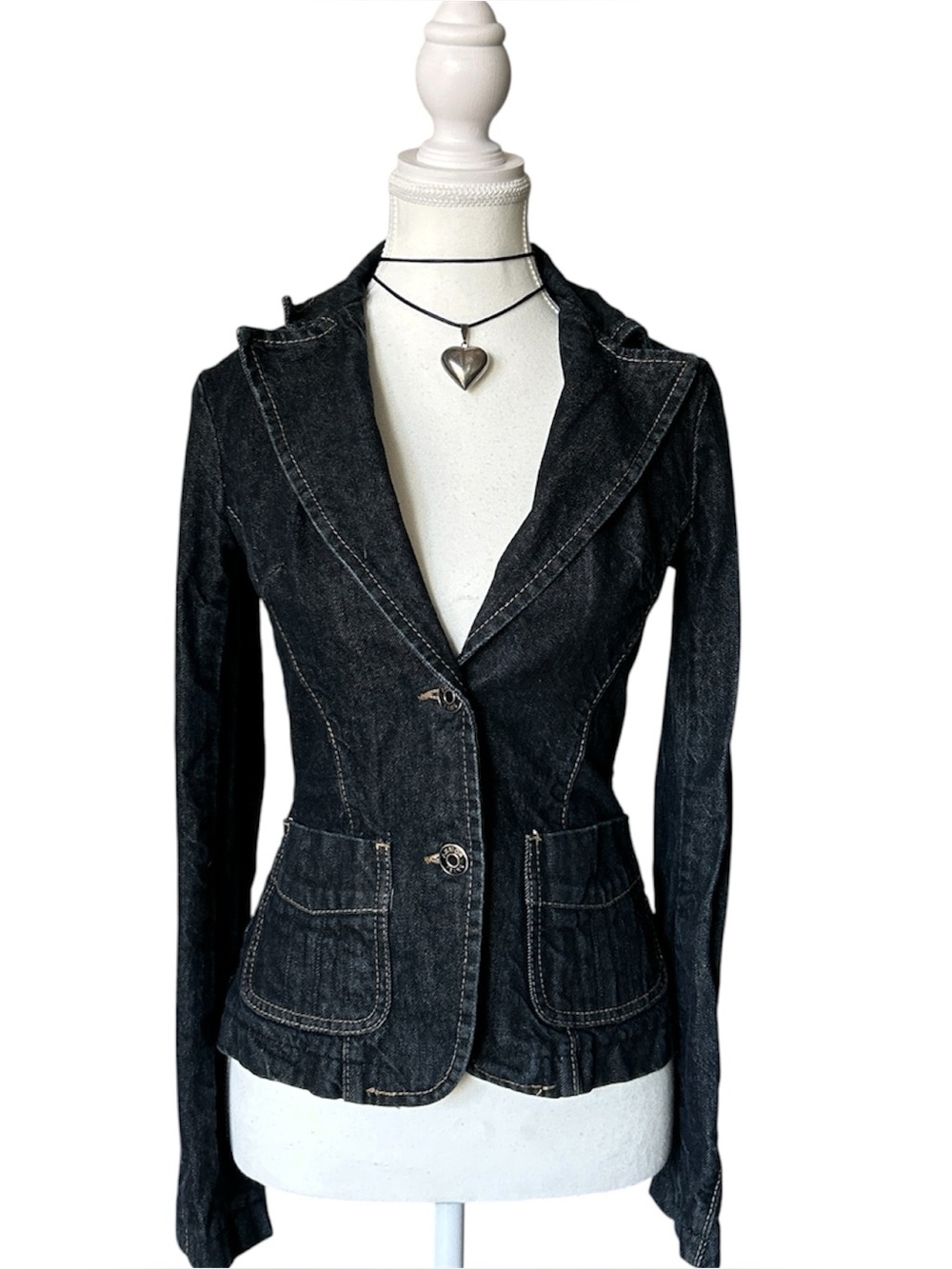 Y2K “Armor Jeans” Dark Wash Button-up Fitted Denim Jacket